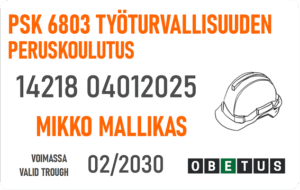 PSK 6803 Työturvallisuuden Peruskoulutus